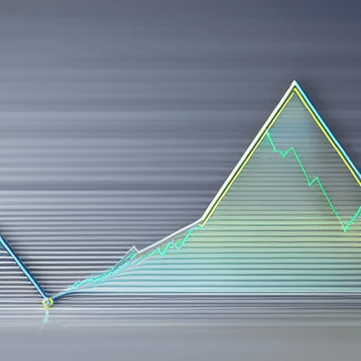 A graph with a blue line for the Ethereum value, showing an upward trend, with a magnifying glass zoomed in to a specific point