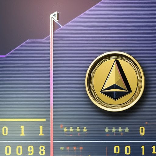 Ful coin with the 'Ethereum' logo on it, in front of a graph representing fluctuations in the [Specific Currency] value of Ethereum over a specific period of time