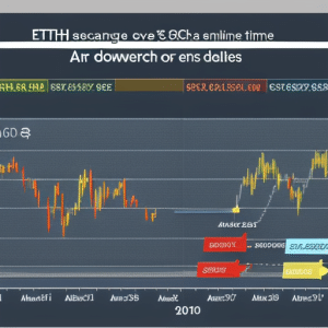 showing the change in ETH price over time; an arrow pointing downwards, followed by an arrow pointing upwards