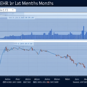 showing the price of Ethereum over the last 12 months, with bars and lines to indicate highs and lows