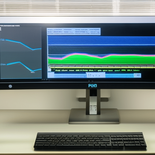 -up of a computer monitor, displaying a graph of the ETH rate over time, with the current rate highlighted in a bright color