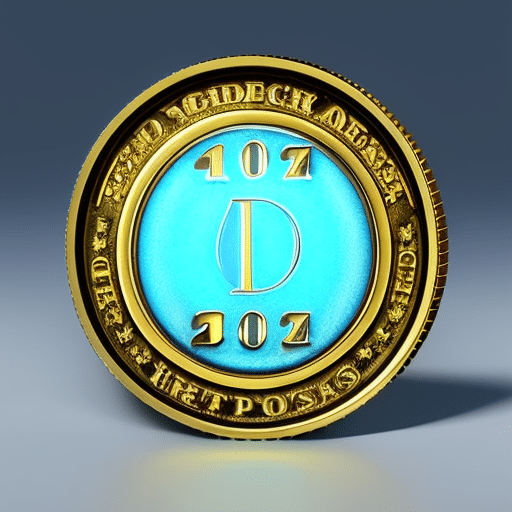Toned coin with a stylized 'E' on one side and a US dollar bill on the other, both with a light-blue glowing aura