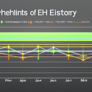 Aph depicting the 12-month price history of Ethereum, with colorful lines and points highlighting the highs and lows