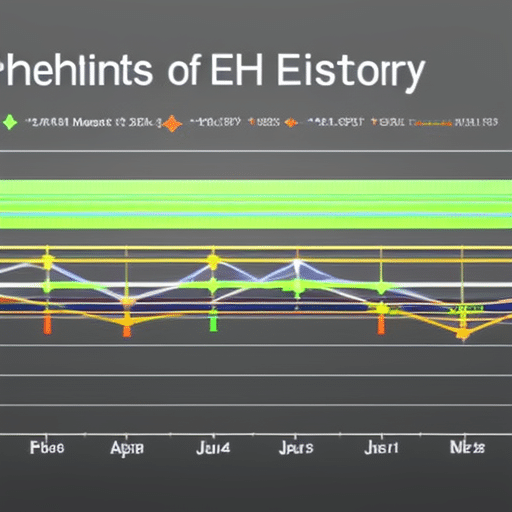 Aph depicting the 12-month price history of Ethereum, with colorful lines and points highlighting the highs and lows