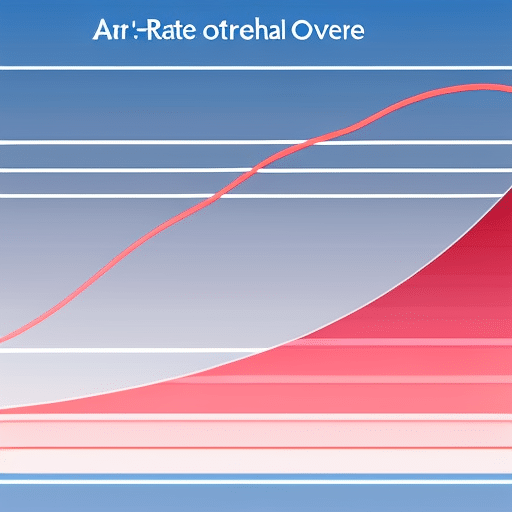 An abstract image of a blue-to-red gradient, with a curved line graph representing the Ethereum to USD rate over time