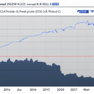 Stration of a graph showing the predicted rise and fall of Ethereum prices from now to 2023