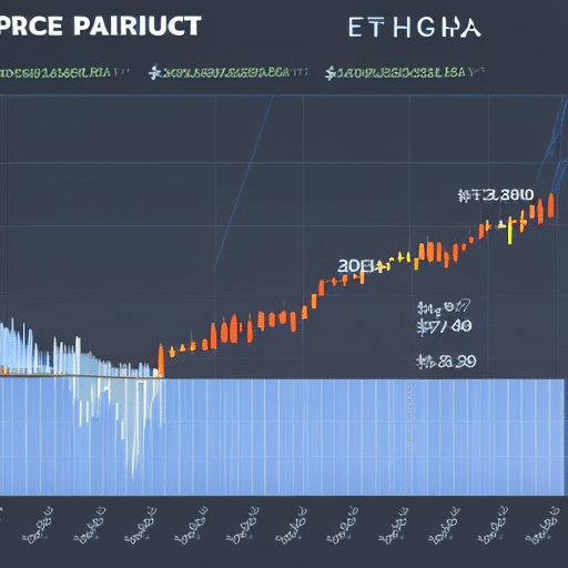 A graph with a jagged line showing the Ethereum price movement over a period of time