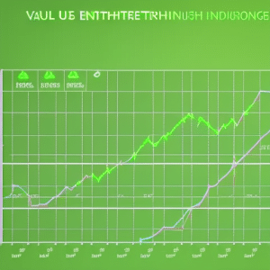 Ze the rise and fall of the Ethereum value in the form of a graph with a bright green line that moves up and down