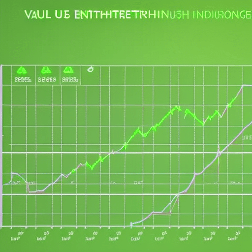 Ze the rise and fall of the Ethereum value in the form of a graph with a bright green line that moves up and down