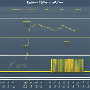 Colored line graph with a dotted line increasing significantly, a bar graph with two colors representing the value and gas fees of Ethereum