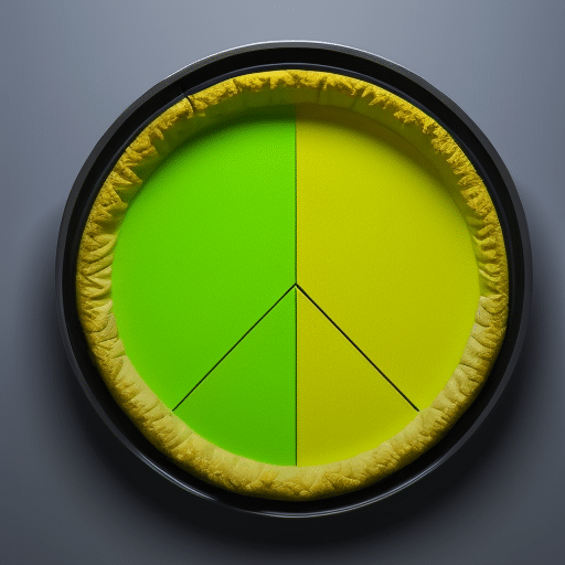 pie chart, half in yellow and half in green, showing the ratio of Ethereum values to NFT market trends
