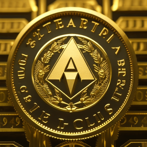 -up of a gold coin with a silhouette of the Ethereum symbol in the background, surrounded by a ring of the country's currency