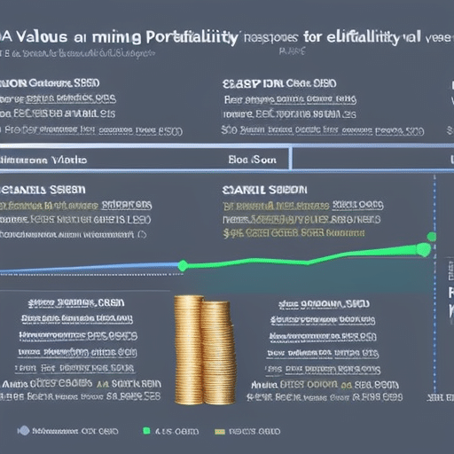 comparing the mining profitability of two Ethereum values, with a stack of coins in the foreground