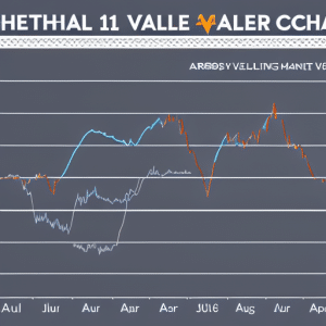 Graph charting the rise and fall of Ethereum value over the past month, with arrows indicating changes in direction