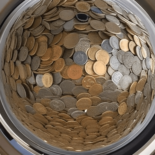 A 3D globe with coins of different currencies around it, highlighting the 22 ETH worth in each currency