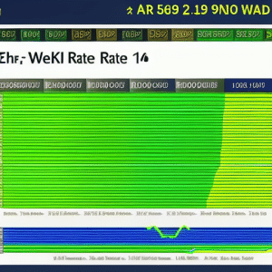 Al currency graph with a blue line representing the ETH rate today, a yellow line representing the rate from the previous day, and a green line representing the rate one week ago