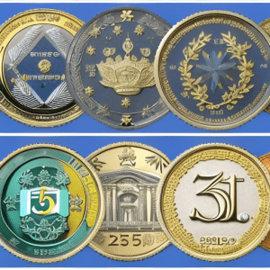 illustration of 25 ETH coins in different currencies, each with their own unique design