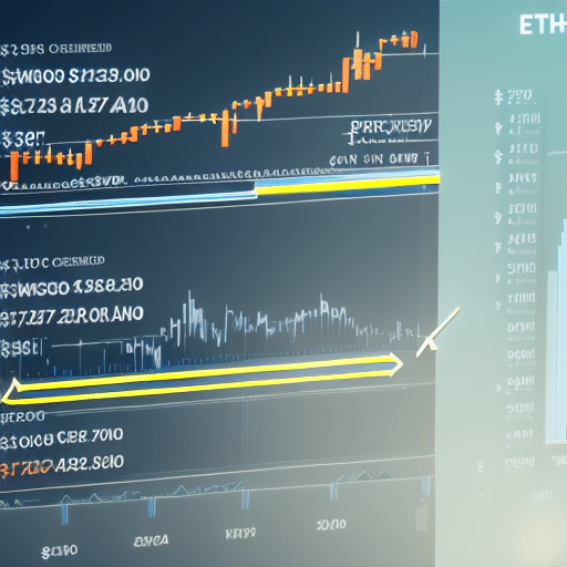 illustrating the current Ethereum price, with a number of arrows pointing steadily upward