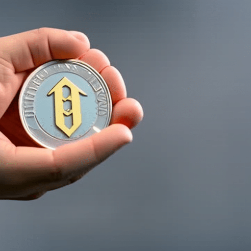 of coins, half Ethereum and half stablecoins, with a hand reaching out to take one of each