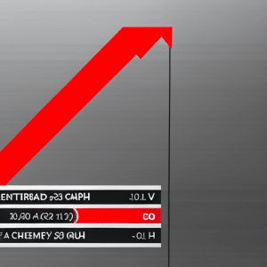 Stration of a digital currency graph trending upwards with a bright, red arrow pointing to the 0