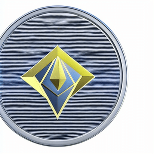 An image of an Ethereum coin floating on a sea of digital currency waves, with a subtle reflection of a growing price graph