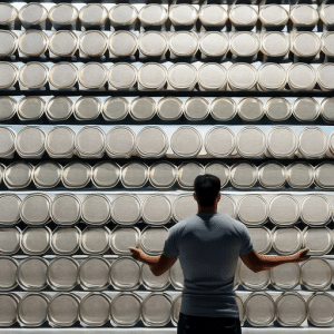 An image of a person holding a stack of coins representing Ethereum, the price increasing with each coin