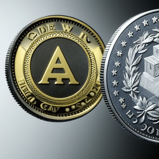-up of a gold and silver coin with a stylized "ETH 0