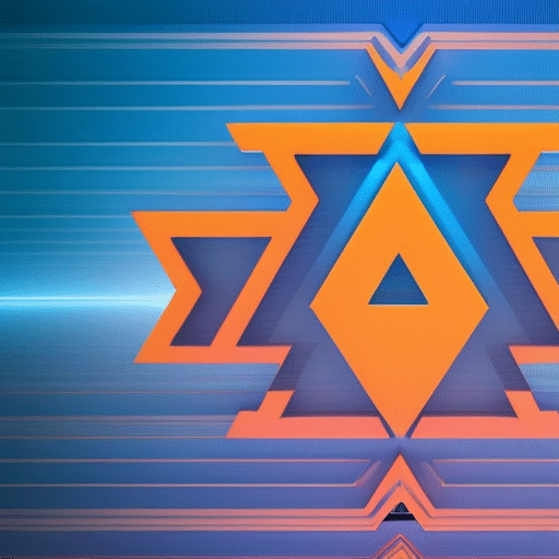 Orange and blue abstract shapes representing the Ethereum logo, with a gradient from orange to blue, depicting the growth in value of Ethereum from 0