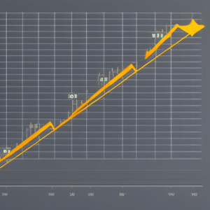 An illustration of a graph showing the Ethereum Cad Price Chart, with a rising trendline and a golden arrow pointing up