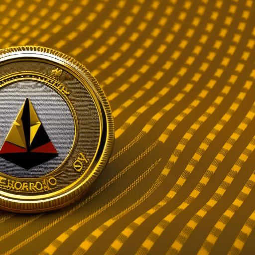 E of an Ethereum coin atop a waving Canadian flag with a gold-coloured background