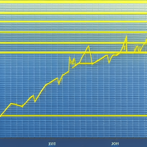 Alist graph of the Ethereum price with a blue line rising from the bottom to the top, surrounded by a bright yellow border