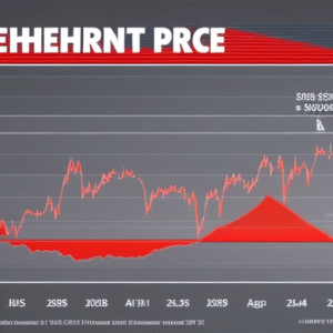 of Ethereum prices with a hand pointing to a red alert line indicating a drop in prices