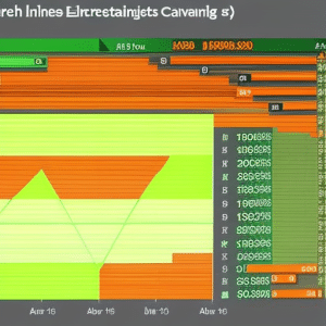 with two intersecting lines, one in green and one in orange, showing the Ethereum price and the Australian dollar exchange rate