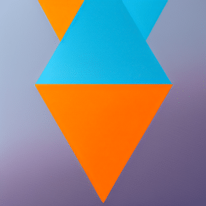 T overlapping shapes of yellow, orange, and blue, with the blue shape dominating the center, to represent the current Ethereum price trend