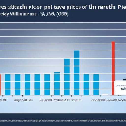 showing the steady rise of Ethereum prices over the past year, with a bar chart of market volume and a pie chart of market capitalization