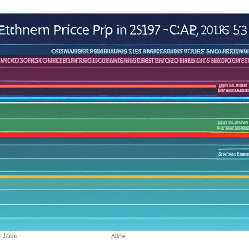 Y-colored graph with multiple shaded regions representing the Ethereum price in CAD over the past two years, with lines and points depicting the highs and lows