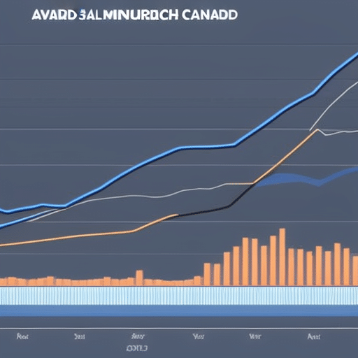 S of overlapping, animated graphs and line charts depicting the Ethereum price in Canada over time
