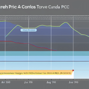 of Ethereum prices in Canada over time, with different colors for each year, a vertical dotted line to indicate the current price, and a small flag icon in the corner