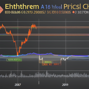 Ful graph showing the Ethereum price over time with arrows to indicate the rising and falling prices