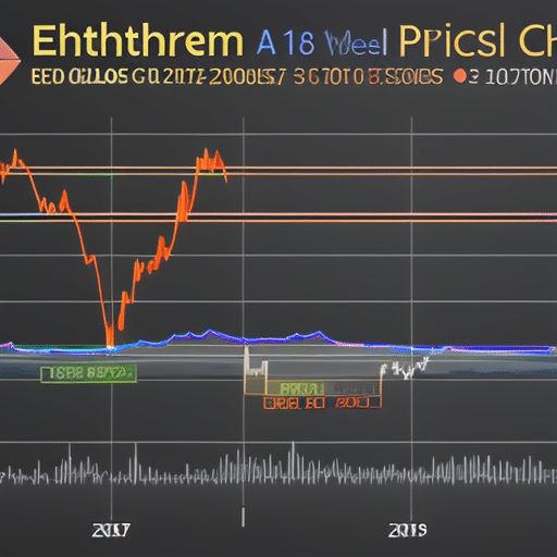 Ful graph showing the Ethereum price over time with arrows to indicate the rising and falling prices