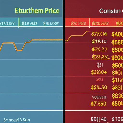 of Ethereum prices over the past 24 hours, with a single column highlighted in a bright color to show the current price