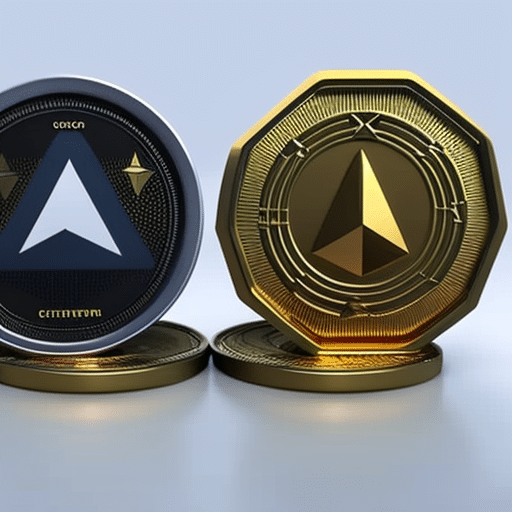 E of two sets of Ethereum coins side-by-side, accompanied by a graph displaying the price comparison between them