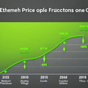 Graph showing Ethereum's price fluctuations over time, with a bright green arrow pointing up to indicate a rise in price