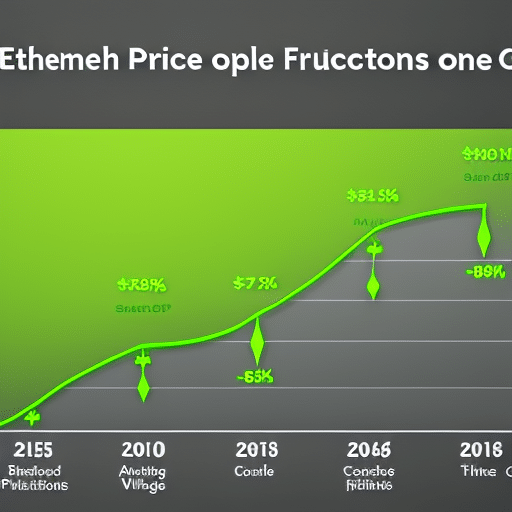 Graph showing Ethereum's price fluctuations over time, with a bright green arrow pointing up to indicate a rise in price