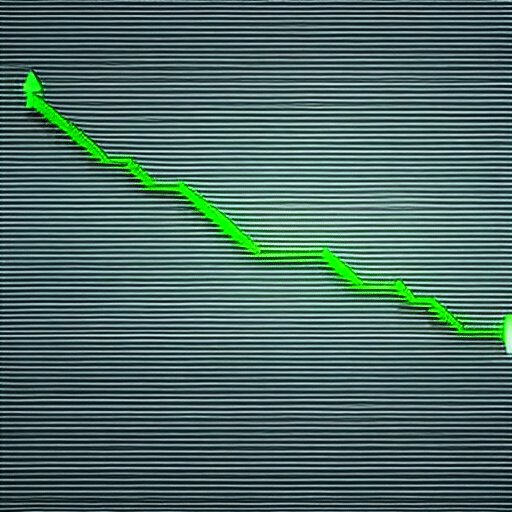 F a graph showing the rise and fall of Ethereum prices over time with a bright green arrow pointing up