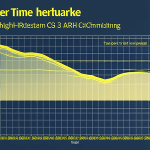 Aph with a bright yellow line tracking the fluctuation of Ethereum against a dark blue background with the x-axis representing time and the y-axis representing price