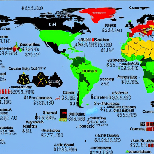 map displaying the live Ethereum prices in different currencies, with the colors of each country corresponding to the price