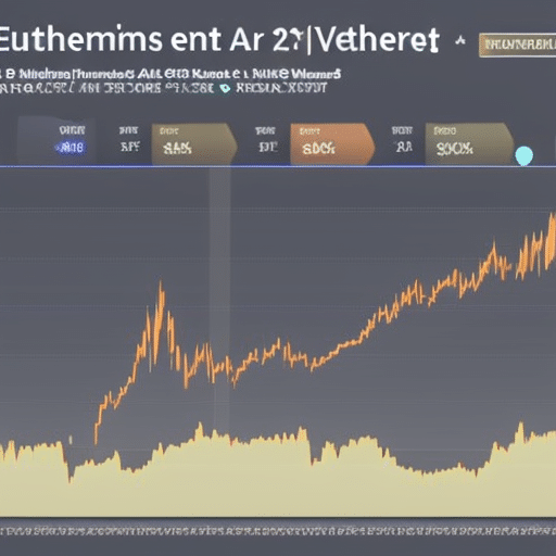 visualizing the fluctuations of Ethereum prices in the last 24 hours, with an arrow pointing upwards to reflect the positive news