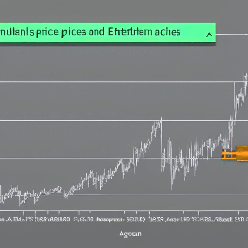 charting the rise and fall of Ethereum prices over the past 6 months, with a magnifying glass hovering over the most recent data point