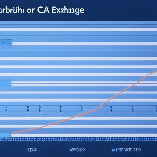 A visual representation of Ethereum to CAD exchange rate through a bar graph with a dark blue and light blue background